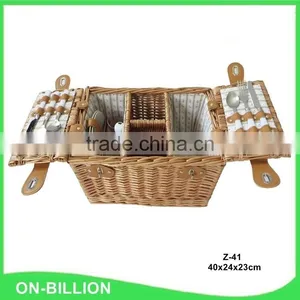 Wicker Material 2 Persons Picnic Basket With Wine Holder thumbnail-1
