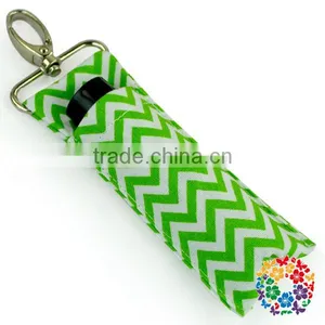 Grey Chevron Fabric Cotton Custom Key Holder Chapstick Lip Balm Holder thumbnail-5