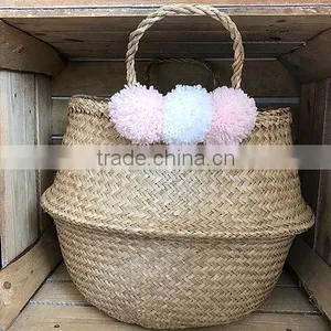 Small Pompom Seagrass Belly Basket thumbnail-6