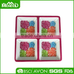 Beautiful Daily Used Dip Bowls, Flower 4 Sections Square Melamine Plate thumbnail-1
