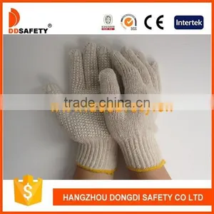 High Quality Natural Cotton Polyester Gloves Working Gloves With White PVC Dots One Side thumbnail-1