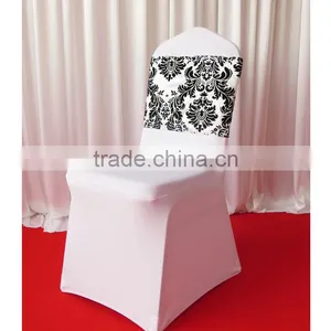 White & Black Flocking Taffeta Chair Sash/Band With Tie/Tape/Ribbon at Back thumbnail-3