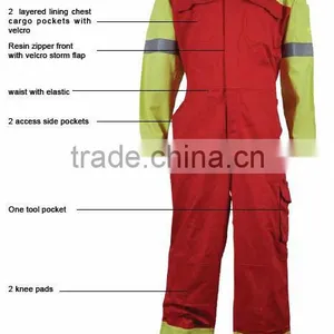 99% Cotton 1% Carbon Fiber FR Anti Static Coverall Yellow Red thumbnail-1