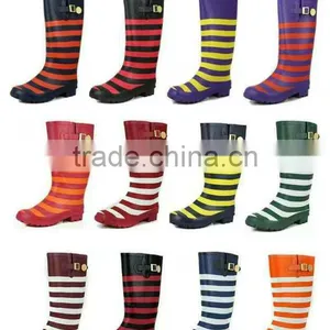 Brand Name Woman Striped Rubber Rain Boot Shoes in Stock Liquidation thumbnail-3