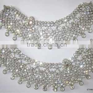 Bridal Silver Crystal Broad Payal ANKLETS Pair Feet Bracelet thumbnail-2