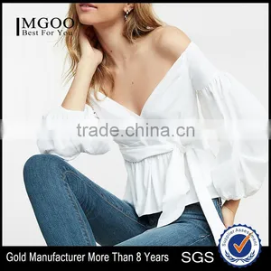 MGOO New Fashion Sexy White Women Tops Latest Design V Neck Wholesale Factory Price thumbnail-1
