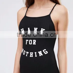 Summer Sexy Women Front Print Knitted Bodysuit With Custom Slogan Slip Jumpsuit With Your Own Logo Print thumbnail-4
