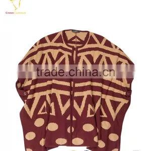 Cardigan Style Lady Custom Intarsia Wool Poncho Sweater thumbnail-1