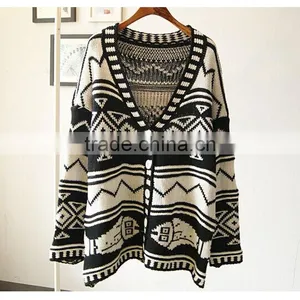 Spring Smiles Spring and Autumn Wear New Arrival Britpop Contrast Color Loose Thick Knit Sweater Women Coat thumbnail-1