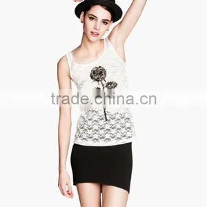 Ladies Lace Vest Top With Print thumbnail-1