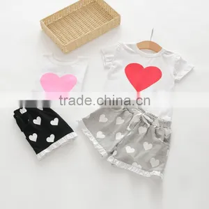 Summer Cotton Heart Printing T-shirts and Shorts Girls Clothing Sets thumbnail-2