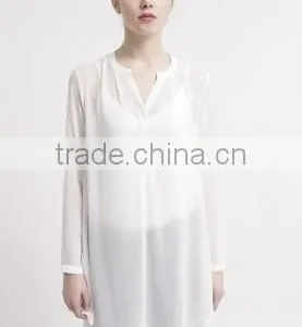 Basic Long Section White t Shirt Long Sleeve Fashion Casual Tunic thumbnail-1