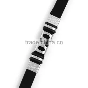 Silver Tone Black Pattern 304 Stainless Steel Silicone Barcelet Hot Sellers Importer thumbnail-3