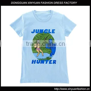 Women Short Sleeve O Neck T-Shirts With Printing,Casual Light Blue Printed T-shirt for Ladies thumbnail-1