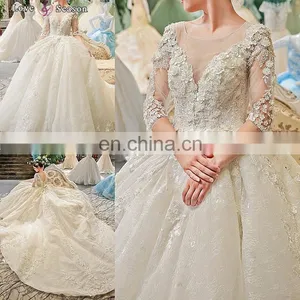 LS00404 Beaded Indian Wedding Dress for Pregnant Women Wedding Dress With Sleeve thumbnail-1