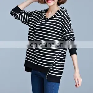 Manufacturer Womens Ladies Hoodie Sweatshirt Hooded Tops Zip Stripe Casual T-shirt thumbnail-4