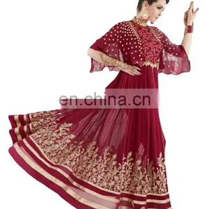 2017 Engagement Party Wear Gown Style Anarkali Suits With Flairs And Fluffy Sleeves Dress Material thumbnail-2