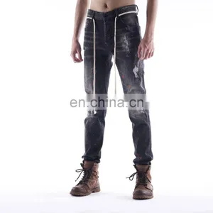 DiZNEW Custom Black Ripped Super Skinny Denim Jeans For Men thumbnail-4