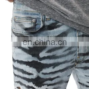DiZNEW Tiger Pattern Destruction Skinny Denim Jeans Men for Male thumbnail-7