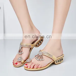 New Solid Color Rhinestone Sandals and Slippers Plus Size Women Slippers Summer Beach Women's Shoes thumbnail-4