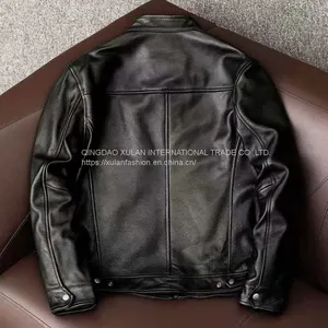 2021NEW FASHION WASHED MEN'S GENUINE COWSKIN LEATHER JACKET FACTORY HOT SALE thumbnail-4