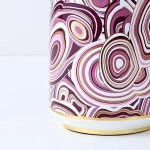 European Simple Style Purple Wave Pattern Ceramic Flower Vases With Lid For Home Decoration thumbnail-4