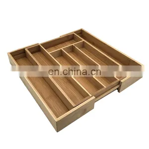 8 Expandable Compartments Bamboo Utensil Spoon Holder With Divider for Kitchen Drawer Silverware Cutlery Tray thumbnail-4
