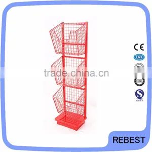 Display Stand Type Metal Three Baskets Magazine Display Rack thumbnail-1