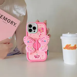 Stylish 3D Butterfly Stand Silicone Shock-proof Phone Case Iphone 12 13 14 15Pro Max thumbnail-1