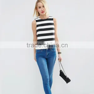 Stripe Fashion Lady Cutting Blouse Latest Tops Designs Girls thumbnail-4