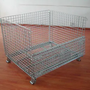 Industry Hanging Storage Wire Baskets Collapsible Stillage Cage Wire Mesh Container Pallet Box Foldable Metal Storage Pallet Basket Box Container thumbnail-1