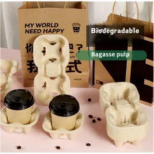 Disposable Pulp Drink Carrier Tray for Coffee & Juice Cup Holder Takeaway thumbnail-1