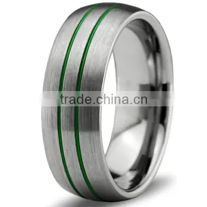 Tungsten Wedding Band Ring ,Men Women Green Silver Domed Brushed Polished Ring thumbnail-1