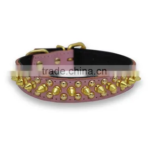 Wholesale Gold Leather Warhead Pet Collar Litchi Grain Dog Collar thumbnail-3