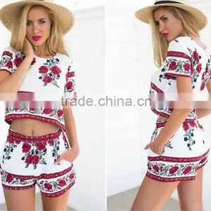 Womens Holiday Apparel Sexy Bohemia Print Playsuit Jumpsuit Summer Beach Dress Two Piece Set Women Dresses thumbnail-1