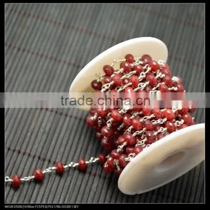 LFD-0016C ~ Wholesale Silver Plated Wire Wrapped Faceted Red Color Stone Chain Beaded Jewelry Finding thumbnail-4