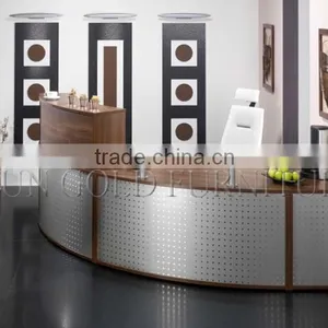Modern Chinese Factory Wholesale and High Quality Curved Stainless Steel and Wood Office Table,Office Reception Desk (SZ-RT042) thumbnail-1