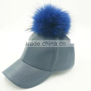Big Genuine Raccoon Fur Ball PU Leather Baseball Caps New 5 Panel Outdoor Waterpoof Sport Hats thumbnail-1