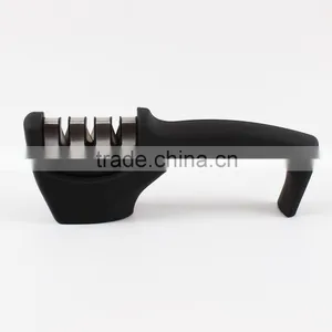 Knife Sharpener, 3-Stage Knife Sharpening System, Sharpens Metal and Ceramic Knives, Black thumbnail-2