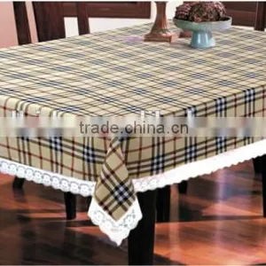 Exporter for Beautiful Square Checks Printed Vinyl Table Cloth With Lace thumbnail-1