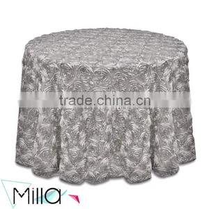 132" Round Table Cloth Wedding Rosette Table Cloth thumbnail-1