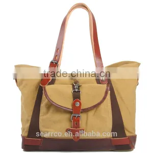 Wholesale Super Canvas Shopping Bag Beach Tote Bag With Leather Trim and Leather Handle thumbnail-6