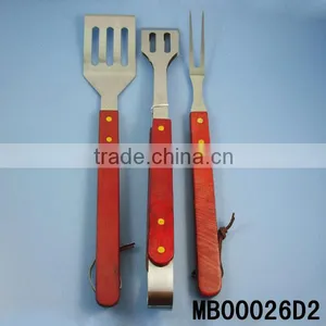 3 Piece Wooden Handle Stainless Steel BBQ Grill Set thumbnail-1