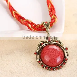 Bohemian Style Vintage Heart Design Round Stone Necklace thumbnail-6