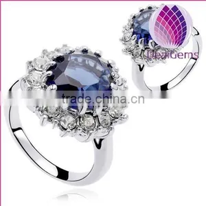 Hot Sale Copper White Gold Plated With Blue Zircon Ring thumbnail-2