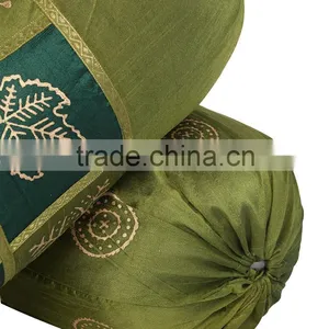 Handmade Rajasthani Printed Bolster Cushion Cover Round Patchwork Polydupion Fabric Bolster Pillow thumbnail-1