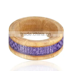 8MM New Natural Wood Ring, Natural Wood Ring With Purple Carbon Fiber Inlay thumbnail-3