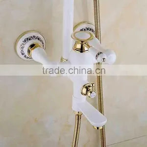 2016 Newly US Wall Mounted White Painting Baked Bath&Shower Faucet Set Rain 8 Inch Shower Head With Brass Handle Shower Golden thumbnail-5