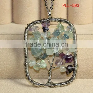Wholesale Tree of Life Charms a Silver Chain With Moonstone Chips Necklace Non Tarnish Silver thumbnail-1