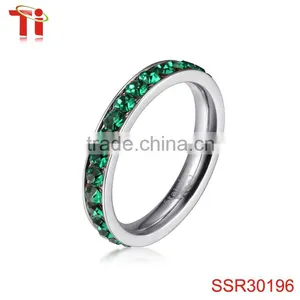 316L Stainless Steel Emerald Green Cubic Zirconia CZ Eternity Wedding 4MM Band Ring thumbnail-1